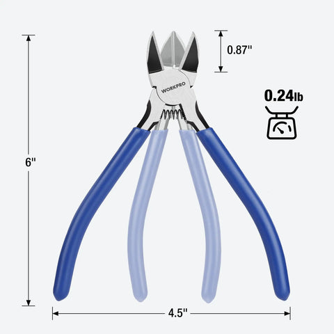 Two Pack 6 Inch Precision Flush Cutters With Spring Loaded Diagonal Side Cutting Pliers For Crafts Jewelry Making Electronics 3D Printing And Floral Projects Clean Sharp Cuts Every Time shown with dimensions