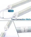 V Shaped 72W LED Shop Lights With 7200 Lumens Daylight White 6500K 8 Foot Integrated Fixture T8 Tube Mad Bright High Output showing connection methods