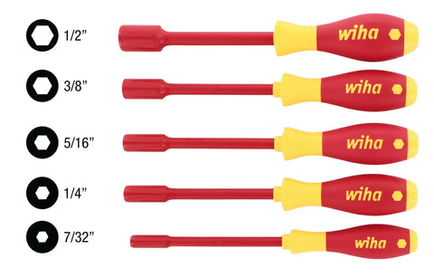 Insulated Cushion Grip Nut Driver Set Pro Grade 1000 Volt Rated And 10,000 Volt Tested in 7/32 to 1/2 inch sizes with ISO grips