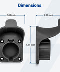 Dimensions of EV Charger Holder for SAE J1772 Cords, Durable PA Plastic, shows 2.88, 2.55, and 4.74 inch measurements.