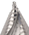Upgrade Your Hardware Game With This Rad Step Drill Bit Set Ranging From Six To Sixty Millimeters Perfect For Chopping Clean Holes In Metal Plastic Aluminum And Steel Featuring Dual Wave Debris Removal For Zero Clogging And Heavy Duty Engraved Sizing So. step drill bit close-up, engraved size marks, bearing steel, for metal and plastic