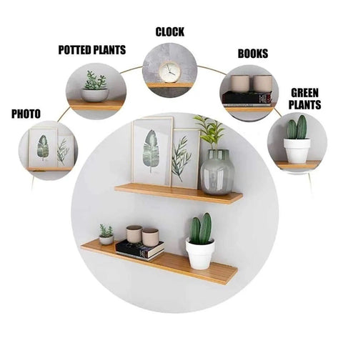 Heavy Duty Triangle Shelf Brackets 4 Pack Rock Solid Invisible Wall Supports Knockout Load Capacity Matte Black Iron Corner Braces for DIY wood shelving with decorative items.