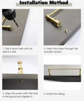 Installation method for 4 Pack Unlacquered Antique Brass Gallery Rails For Shelving featuring step-by-step guide on mounting. 