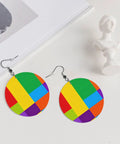Chic Colorful Grid Print Dangle Earrings For Women Totally Lightweight Silver Plated Ear Hooks Hella Safe For Sensitive Ears Soft PVC Leather Style For Daily Wear Or Night Out on a table.