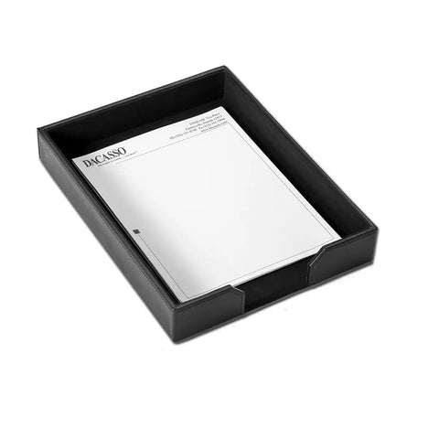 Black bonded leather document tray from Bonded Leather Desk Set Six Piece With Sleek Leather Desk Pad And Essential Desk Organizer Accessories In Black For A Boss Level Office Look Plus A Clean Organized Workspace You Can Proudly Show Off.
