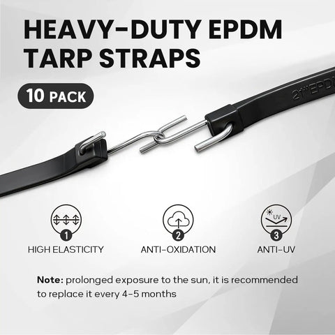 15 Inch EPDM Bungee Tarp Straps 10 Pack With 150 Percent Stretch, Heavy Duty S Hooks Cords for Tarps, Weatherproof