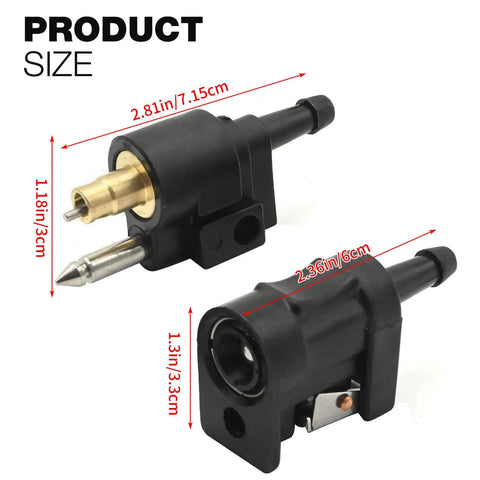 Two Pack 1/4 Inch 6mm Barb Fuel Line Quick Connectors, Female To Male Quick Couplers For Yamaha Outboard dimensions view