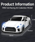 White 1/64 scale drift RC car with 2.4GHz remote, 4WD high speed mini racer for precision racing and drifting, realistic lights