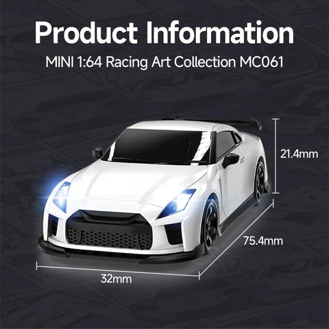 White 1/64 scale drift RC car with 2.4GHz remote, 4WD high speed mini racer for precision racing and drifting, realistic lights