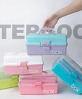 12 Inch 3 Layer Plastic Storage Organizer Box With Handy Handle Portable Folding Tackle Box Adjustable Dividers All In One Case For Sewing Arts Crafts Medicine Tools White Pink