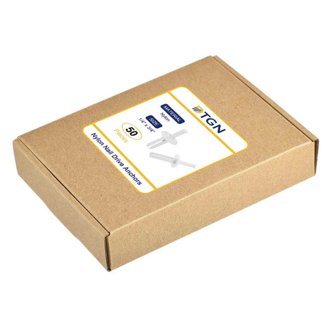 Box of Heavy Duty Nylon Drywall Rivets 1 Quarter Inch By 3 Quarter Inch 50 Pack White Mushroom Blind Rivets For Fasteners