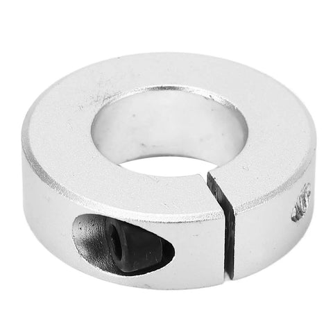 Six Piece Lightweight Aluminum Alloy Shaft Collar Set Clamping Lock Rings To Fix Shafts And Bits With Anti Rust Coating Good For Garage And Workshops Where Stability Matters Most This Quality Kit Keeps Hardware Locked Firm Without Loosening Giving Safe. close-up single silver collar