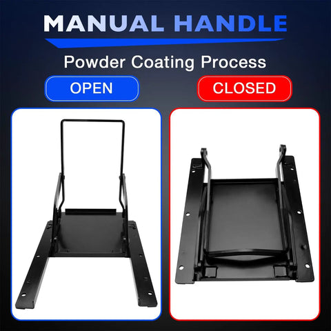 Manual handle open and closed view of 9x9 Inch Black Sliding Grain Gate Kit for grain handling with hardware