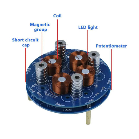 Levitation DIY Kit For Electronics Enthusiasts Self Rotating Demonstration And Fun Tech Accessory Pack Includes Soldering Practice Circuit Board Components For Students And Makers Great STEM Project Tool, blue PCB with coils, magnets, LED light, potentiometer