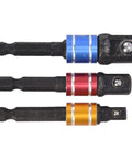 Premium Hex Shank To Square Head Socket Adapter Kit, Chrome Vanadium Steel Set, Perfect For Your Power Pneumatic Tools, The Ultimate Toolbox Upgrade To Get Every Job Done Smooth And Fast Today. 3-piece 1/4, 3/8, 1/2 inch adapters
