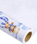 Blue Teddy Bear Hot Air Balloon Baby Wrapping Paper Roll For Baby Boy Birthday And Baby Shower Mini Roll 17 Inches By 32.8 Feet