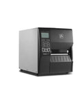 Zt230 Series Label Printer Featuring Direct And Thermal Transfer For Shipping Labels, industrial design, black metal finish.