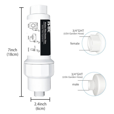 Diagram of Inline Sediment And Anti Scale Water Filter For Hose Three Quarter Inch GHT Thread Reusable And High Flow Totally Perfect For Washing Machines Heaters Garden And RV Use Cuts Sediment And Scale Build Up Two Pack