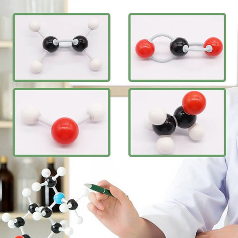 Pro Grade Organic Chemistry Molecular Model Kit With 303 Pieces, 122 Atoms And 180 Bonds, student using model for learning.