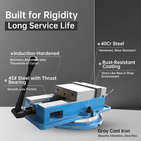 Hardcore Shop Beast 8 Inch Milling Vise With 7.9 Inch Jaw Width And 360 Degree Swivel Base Heavy Duty Cast Iron CNC Bench Clamp High Precision, featuring induction-hardened steel.