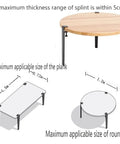Adjustable Black Metal Table Legs 15 Inch Heavy Duty Clamp Design shown with dimensions for round and rectangular tabletop compatibility.