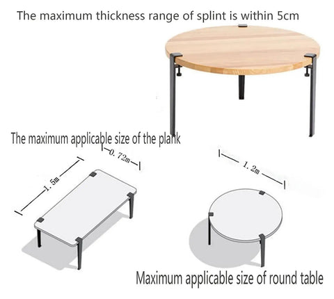 Adjustable Black Metal Table Legs 15 Inch Heavy Duty Clamp Design shown with dimensions for round and rectangular tabletop compatibility.