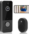 Wireless Video Doorbell With Chime 1080P HD Camera, shown with smartphone app displaying delivery person at door