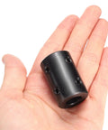 Rigid Shaft Coupling With Five Eighth Inch Bore And One And One Quarter Inch Outer Diameter Two Inch Length Black Oxide Carbon Steel shown in hand