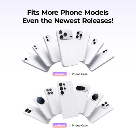 Multiple white phone cases displayed, showcasing compatibility with various iPhone and Android models for Auto 3D Vacuum Phone Case Heat Press Machine For Custom Sublimation Printing On Curved IPhone And Android Covers With Straight Fire Vivid Graphics And Boss Level Build Quality For Side Hustle Creators.