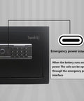 Durable Steel Security Safe With Digital Keypad And Emergency Power Port For Cash Jewelry And Documents, Compact 12.2 W By 7.87 D By 7.87 H Inches, Black, 0.44 Cu Ft featuring emergency power interface