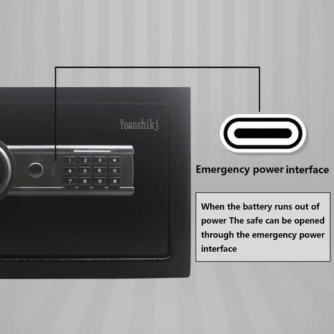 Durable Steel Security Safe With Digital Keypad And Emergency Power Port For Cash Jewelry And Documents, Compact 12.2 W By 7.87 D By 7.87 H Inches, Black, 0.44 Cu Ft featuring emergency power interface