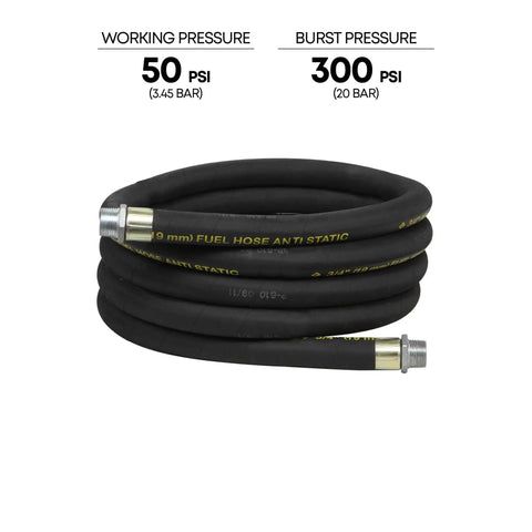 Coiled Anti Static Fuel Transfer Hose 12 Feet Long 1 Inch ID With 1 Inch NPT Male Ends Nitrile Construction For Diesel Gasoline Kerosene