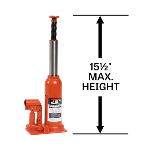 Heavy Duty 5 Ton Hydraulic Bottle Jack With Handle Real Deal Lifter Built Like A Tank For Auto Repair Grind And Solid Garage Hogging Ansi Certified Safe High Lift max height indicated at 15 1/2 inches.