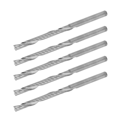 Set of five tungsten steel CNC end mills, 3.175 mm dia, 32 mm flute, 55 mm overall, wood carving