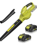 20V Cordless Leaf Blower With Dual 2Ah Batteries, 350 CFM At 150 MPH, Fast Charger, lightweight lemon green design