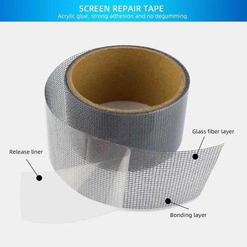 Three Layer Waterproof Adhesive Screen Repair Tape For Fast Hole And Tear Fixes, Fiberglass Repair Kit In Gray, showing layers