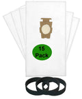 15 Pack Replacement Micron Magic HEPA Vacuum Cloth Bags OEM Quality Compatible With All Generation And Sentria Upright Vacuums Fits 204811 204814 Style F Includes 3 Belts