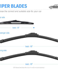 Straight Up Premium Silicone Wiper Blades For Jeep Wrangler JK 2007 To 2018 sizes: 15", 15", 13" with clear mounting details.