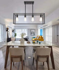 4 Light Industrial Open Frame Rectangle Pendant Lighting For Kitchen Island And Dining Room In Dope Black Finish