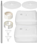 Balloon column stand kit by Amazon with adjustable metal poles and white bases; includes 2 bases, 2 poles and tape.
