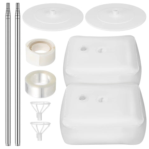Balloon column stand kit by Amazon with adjustable metal poles and white bases; includes 2 bases, 2 poles and tape.