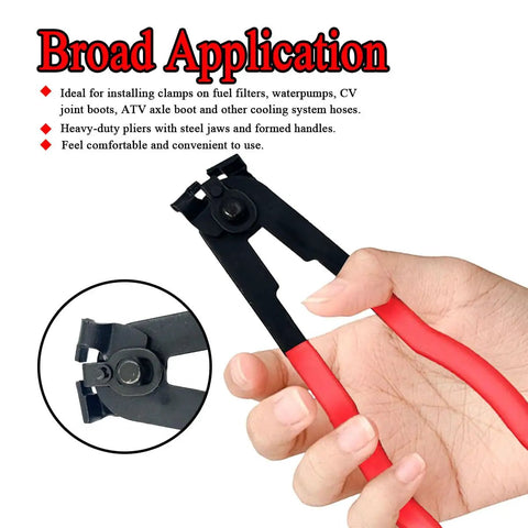 CV Boot Clamp Pliers Kit Car Universal Fit Adjustable Drive Shaft Axle Boot Pliers Tool With Ten Stainless Steel Crimp Bands shown in use