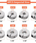 Split Ring Drill Bit Stop Collar Set Depth Stop Kit With Eight Imperial Sizes 1/8 Inch to 1/2 Inch Allen Wrench Included