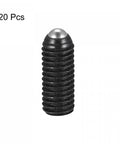 Built Tough M8 X 20 Mm Spring Loaded Ball Point Set Screws With Hex Socket Drive High Carbon Steel Grub Fasteners For Rock Solid Locking And Quick Setup 20 Pc Hardware Pack, black with rounded end, isolated view.