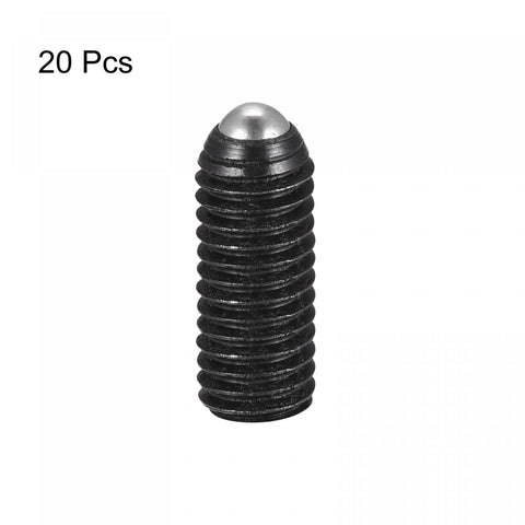 Built Tough M8 X 20 Mm Spring Loaded Ball Point Set Screws With Hex Socket Drive High Carbon Steel Grub Fasteners For Rock Solid Locking And Quick Setup 20 Pc Hardware Pack, black with rounded end, isolated view.