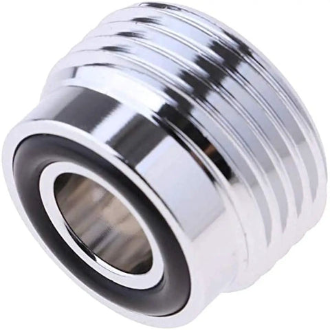 Close-up of Tank Valve Adapter Two Pack For Scuba DIN To Yoke Conversion Chrome Plated Brass Cylinder Converter With O Rings G Five Eighths Fourteen DIN Thread Durable Polished Surface showing polished metal finish and threads.