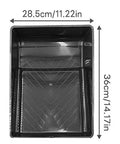 Black mixing tray measuring 28.5cm x 36cm, suitable for use with Heavy Duty Paint Roller Kit With Telescopic Extension Pole For Interior Walls And Ceilings Extends Comfortably To Crank Out Flawless Coats Ladder Free On Any Weekend Reno Project.