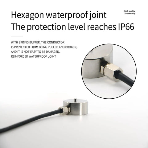 Tiny Button Type Load Cell Sensor For Weighing And Force Sensing, Tension And Compression Ready, High Precision 0.2 Percent, 20x12mm, 3m Cable, Handles 0-200kg With Easy Mounting with hexagon waterproof IP66 cable joint