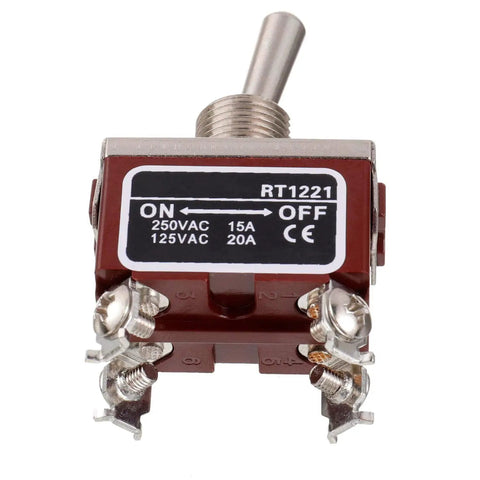 RT1221 DPST Toggle Switch 125V 20A And 250V 15A Rocker With Metal Waterproof Cap, 4 Terminal Pins, On Off view