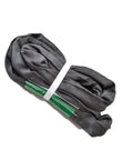 Black Round Sling Spanset for aerial rigging and stage hanging, polyester lifting strap with 2 ton working load limit, coiled
